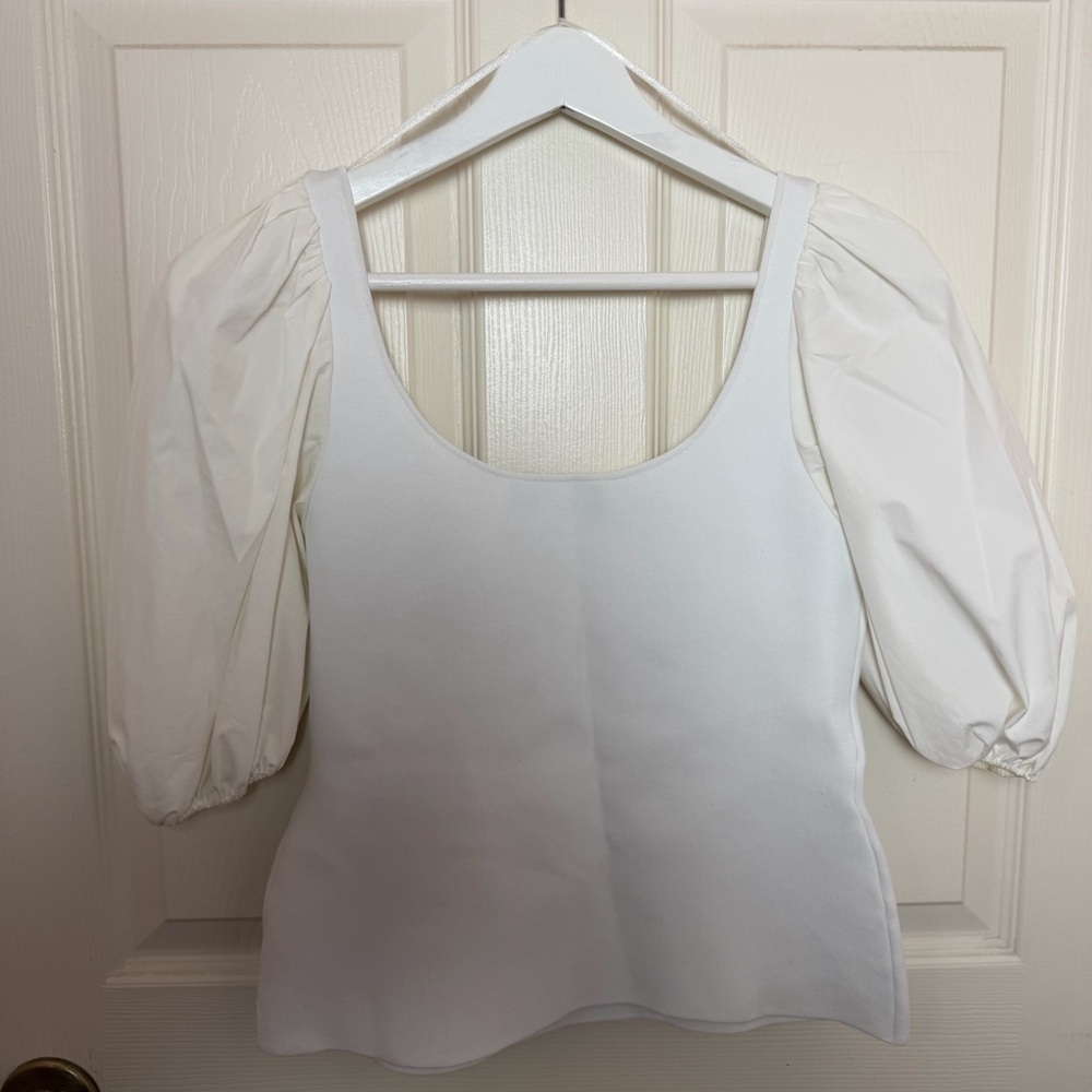 Theory Glossed Scoop Top White Puff Sleeve Size S - Picture 2 of 6